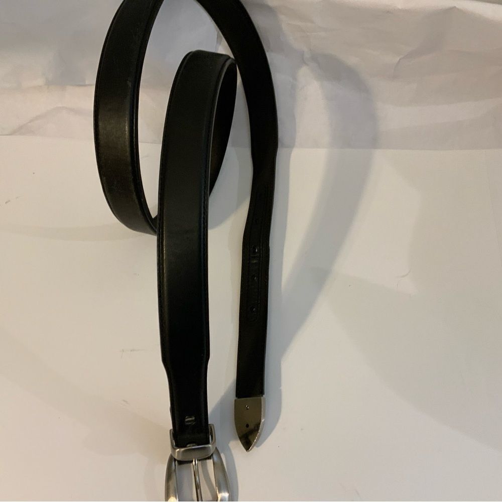 mens NOCONA belt co black leather belt size 44 silver buckle